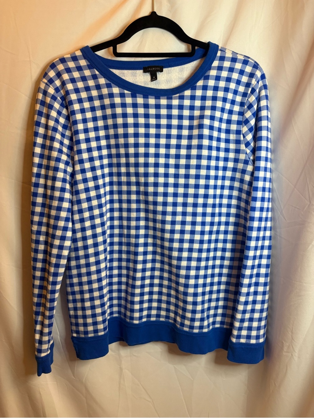 Talbots Blue and White Gingham Crewneck Sweater - Classic Check